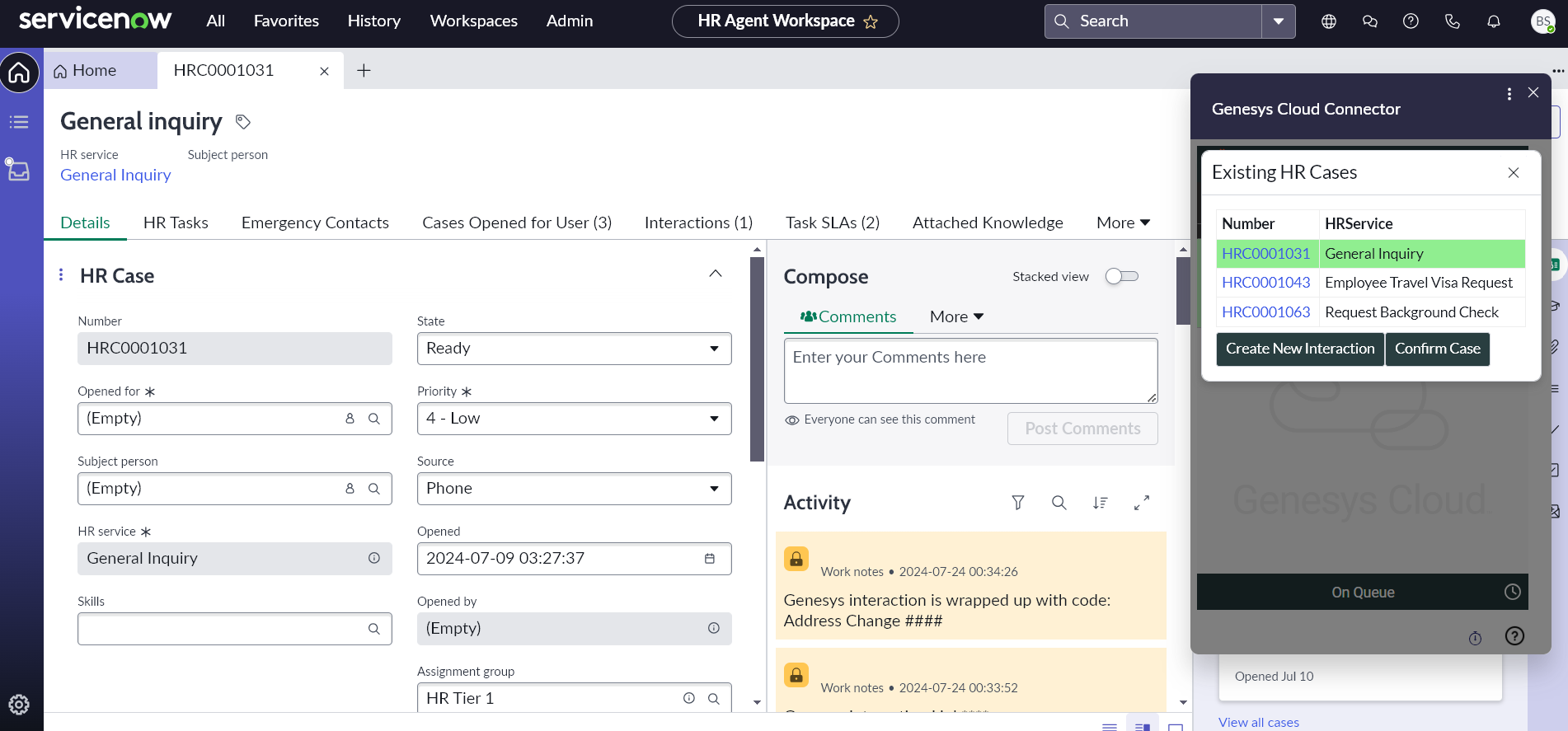 HR case lookup