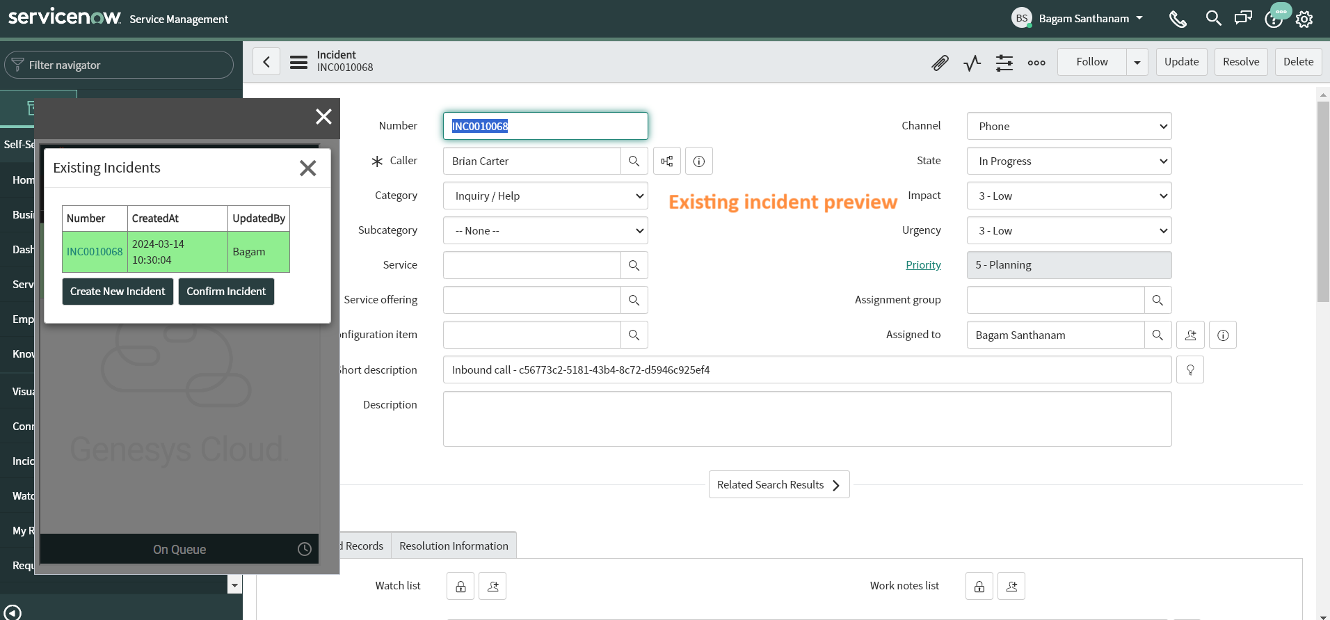 Incident preview