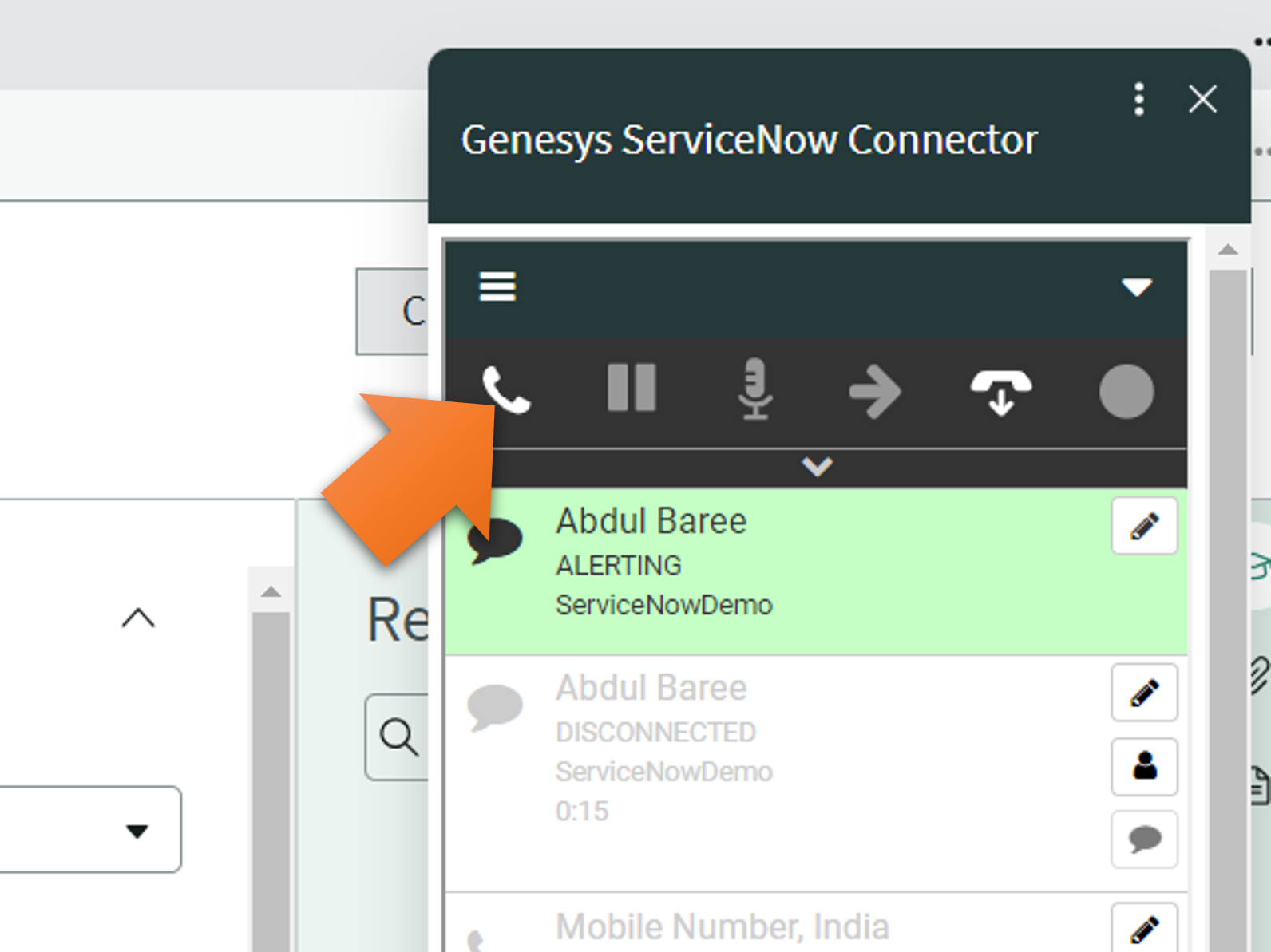 Contact search on pickup
